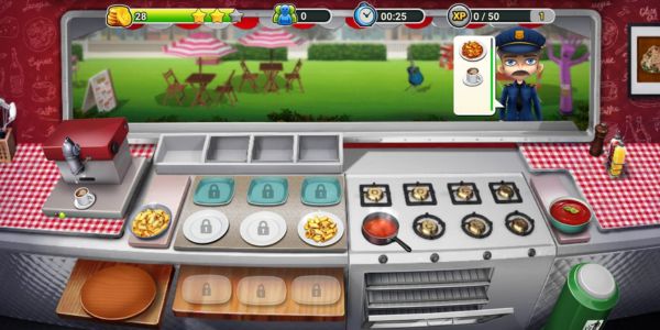 The kitchen space in Food Truck Chef MOD is fully equipped